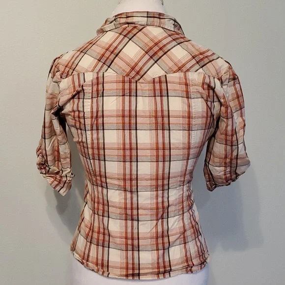 Orange Plaid Snap button down - Picture 5 of 8